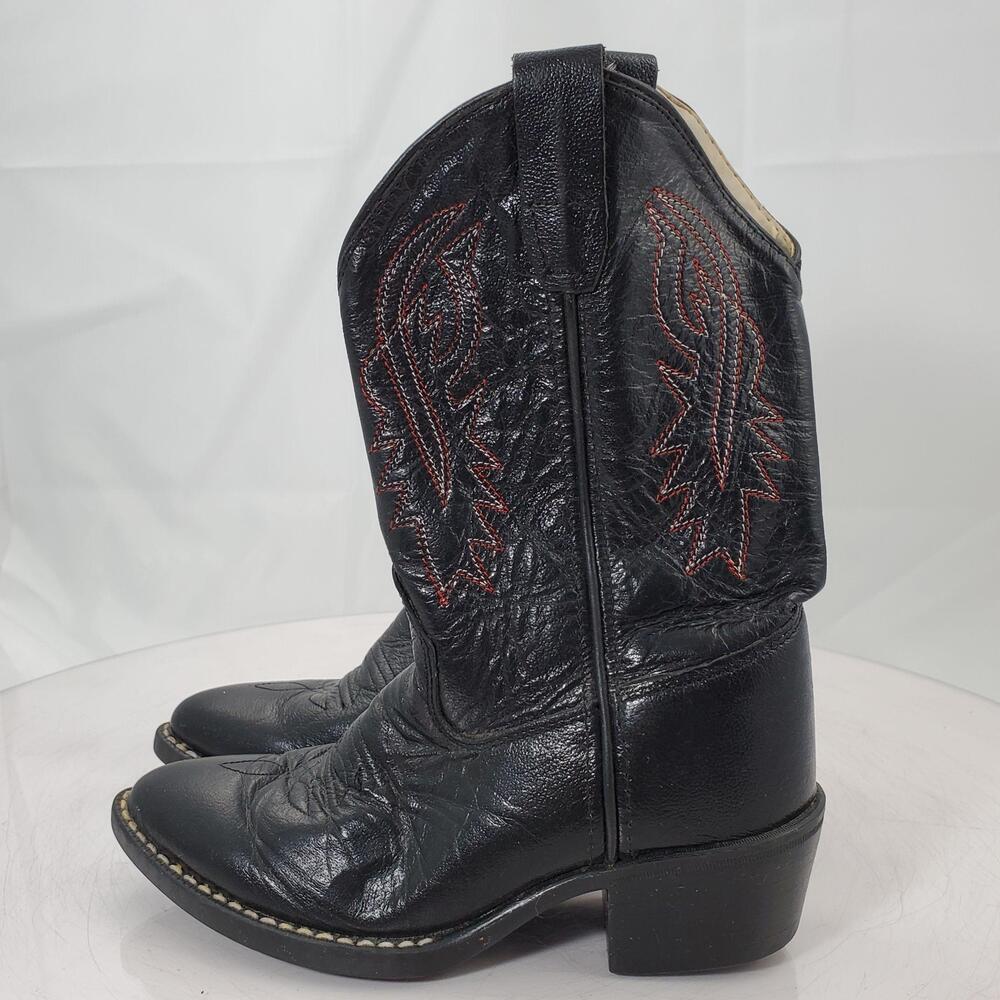 Old West 8110 Western Boots Kids 12 Black Leather Embroidered Cowboy Pull On